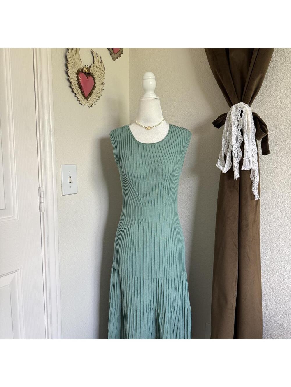 Peruvian Connection Pima Cotton Ribbed Knit Maxi Dress Women's S Teal Designer